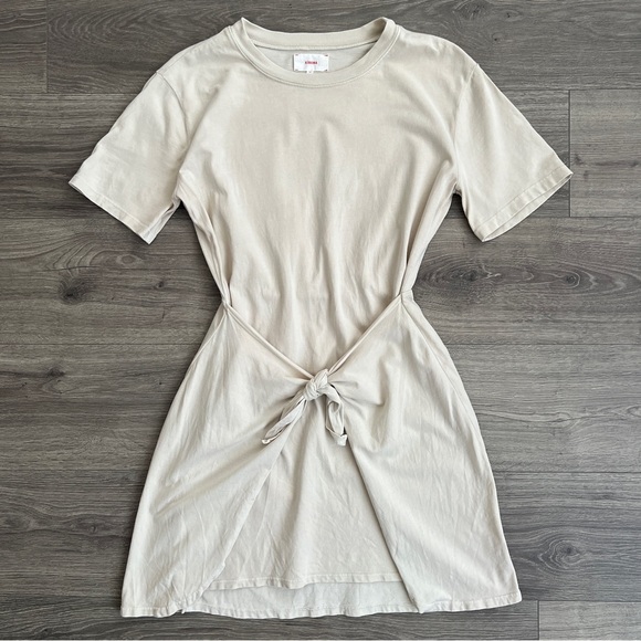 XiRENA Dresses & Skirts - XIRENA Emme Tshirt Dress XS Cream Neutral Cotton Tie Waist Minimalist Resortwear